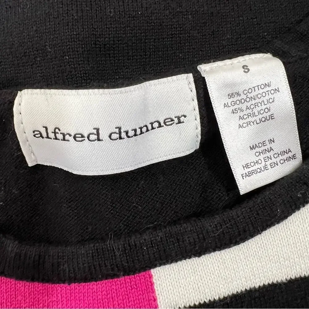 Alfred Dunner Abstract Color Block Pink Black White‎ Retro Knit Sweater Sz S